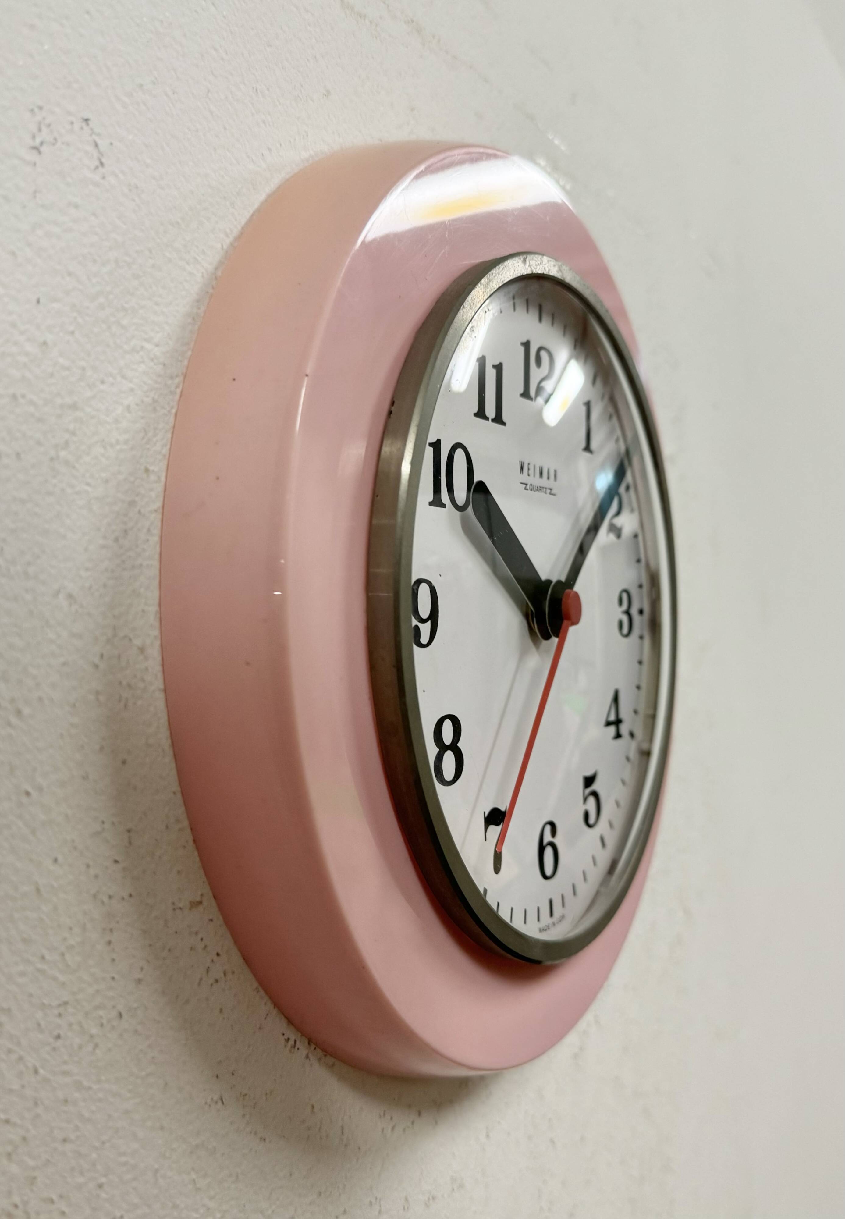 Vintage Pink East German Bakelite Wall Clock from Weimar, 1980s