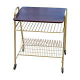 Side table of the 60s mahogany and gold metal range discs
