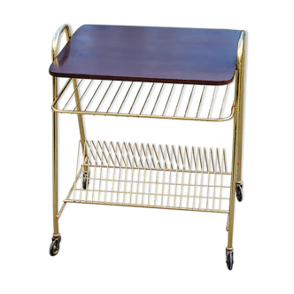 Side table of the 60s mahogany and gold metal range discs