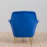Italian vintage mid century modern blue velvet armchair 60