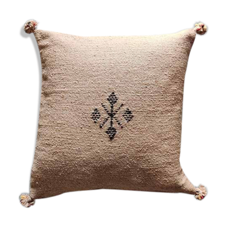 Moroccan beige cushion with cotton pompom