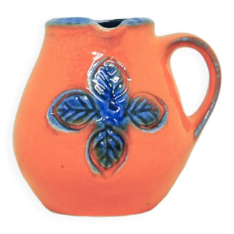 Vintage orange and blue flower west germany jug carstens