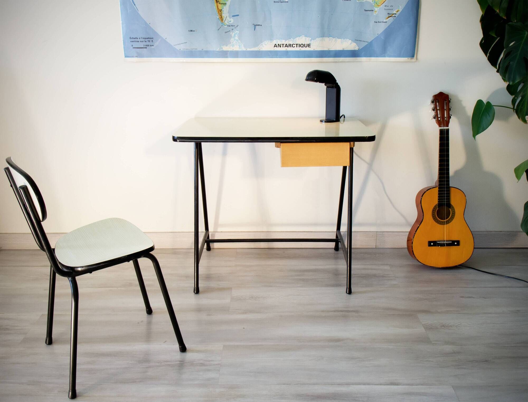 Children's desk and its chair 60s, formica, wood and steel