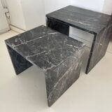 Set of 2 pull-out tables in black/grey marble