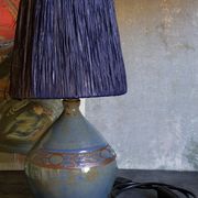 Vintage potter's ceramic table lamp, raffia lampshade