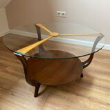 Table basse italienne en bois rond et verre, années 1950