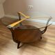 Table basse italienne en bois rond et verre, années 1950