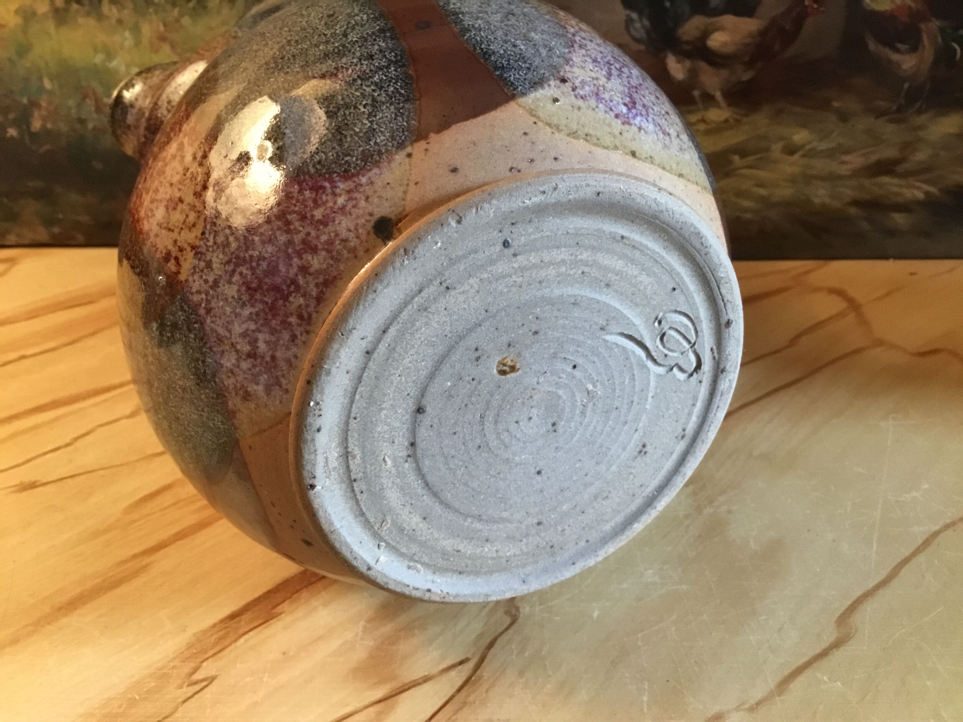 Signed varnished sandstone pitcher