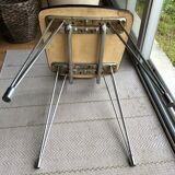 Duo of chairs in formica imitation brown wood and eiffel feet
