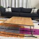 Solid wood and brushed metal coffee table - 80x80x30 cm