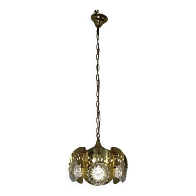 Italian Brass & Glass Ceiling Lamp, 1960s