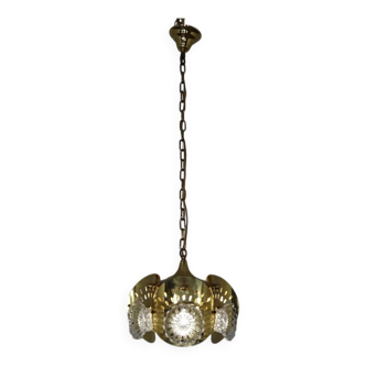Italian brass and glass ceiling lamp, 1960s