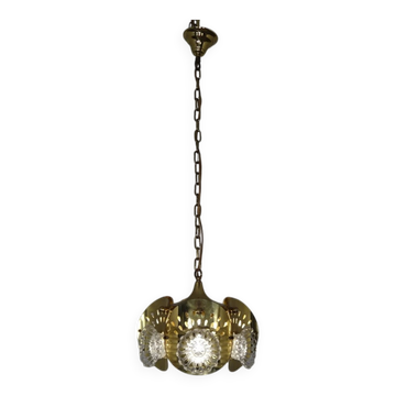 Italian Brass & Glass Ceiling Lamp, 1960s