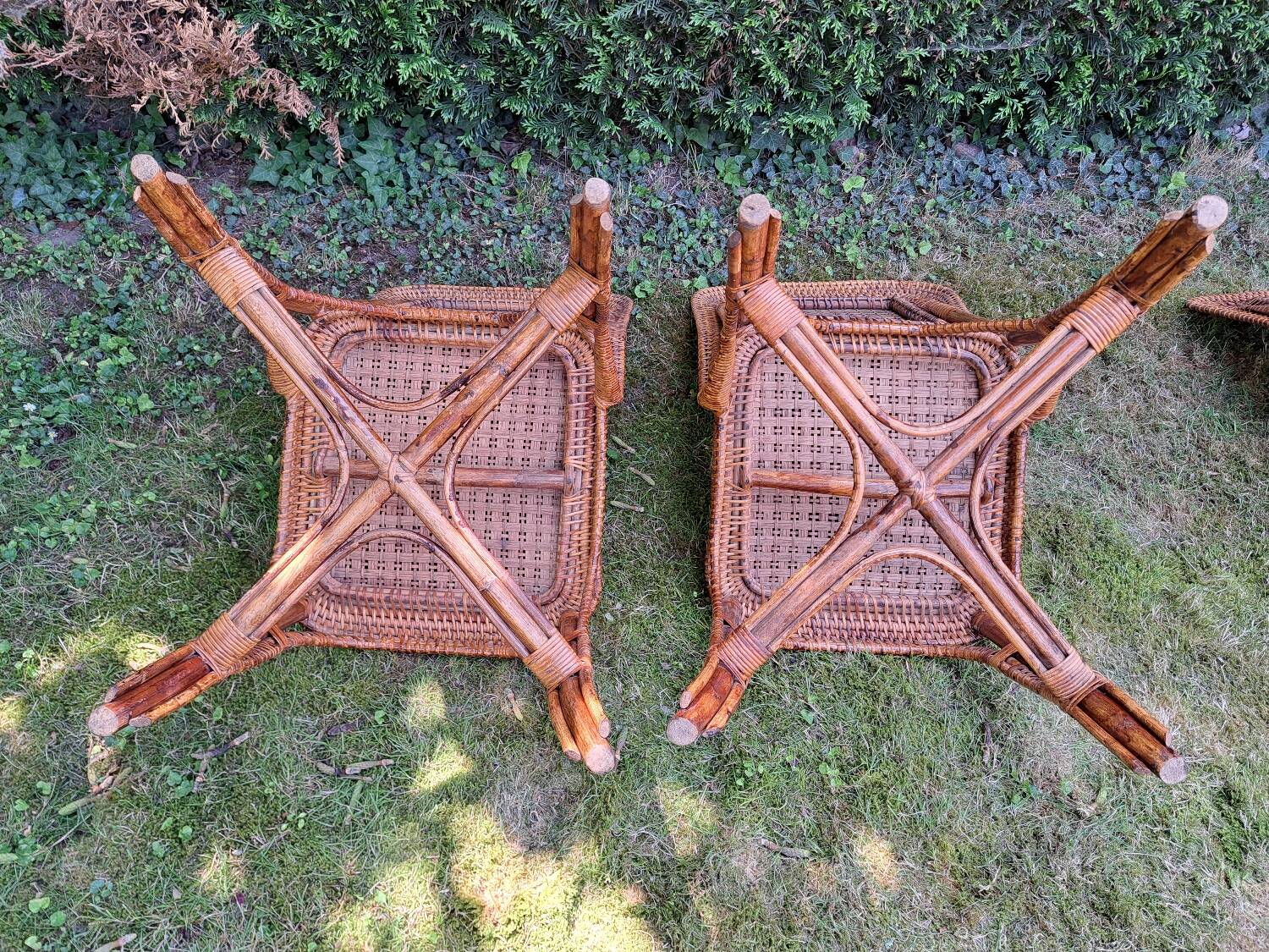 4 chaises Perret et Vibert en bambou et rotin