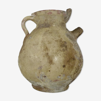 Gargoulette à eau poterie en terre cuite blanc vernissé, XIXème