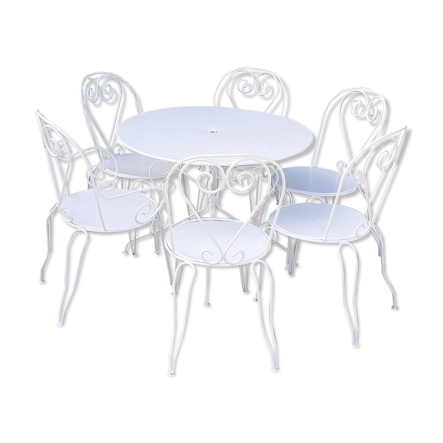 Garden furniture 1 table 1 armchairs 5 chairs wrought iron old white