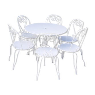 Garden furniture 1 table 1 armchairs 5 chairs wrought iron old white