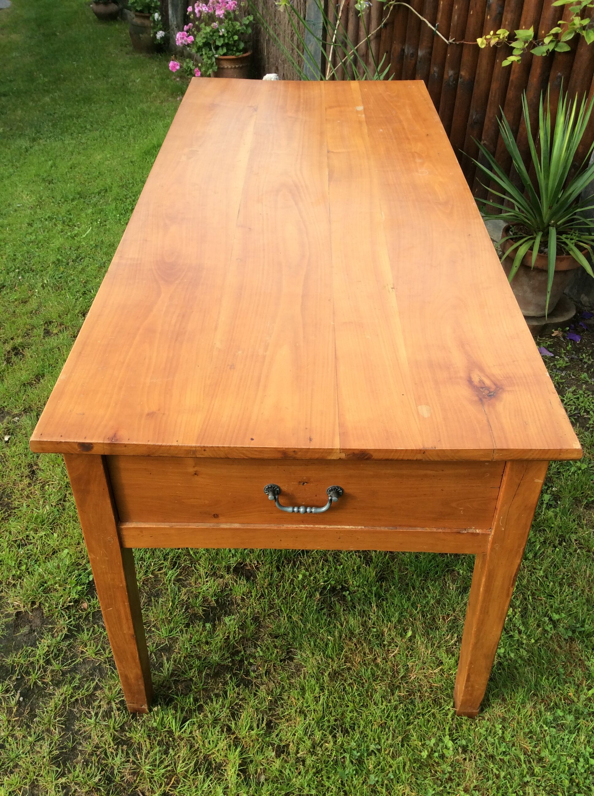 Old farmhouse table with 3 cherry drawers