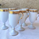 6 tall cups - Empire style - white and gold Limoges porcelain