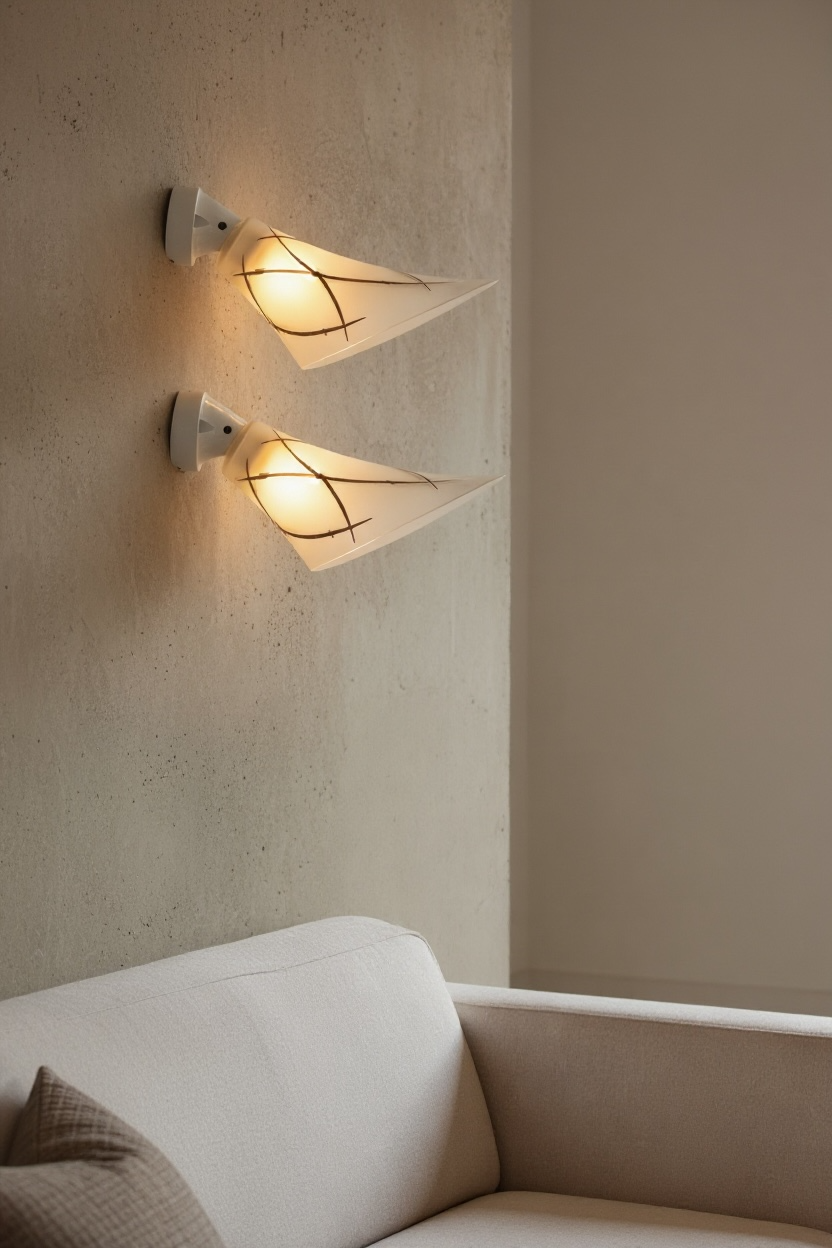 Pair of Art Deco opaline and porcelain wall lights