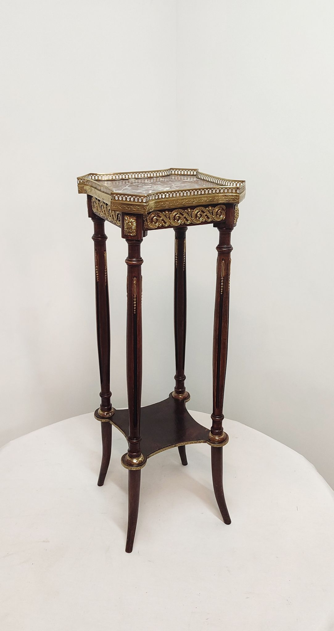 Auxiliary table made of wood, marble and brass, France 1950