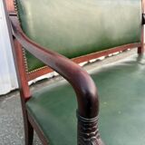 Empire style bench in mahogany and green leather