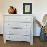 Restored wooden art deco chest of drawers with gilded handles
