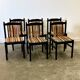 Set of 6 black lacquered chairs with the original 1970s fabric.
