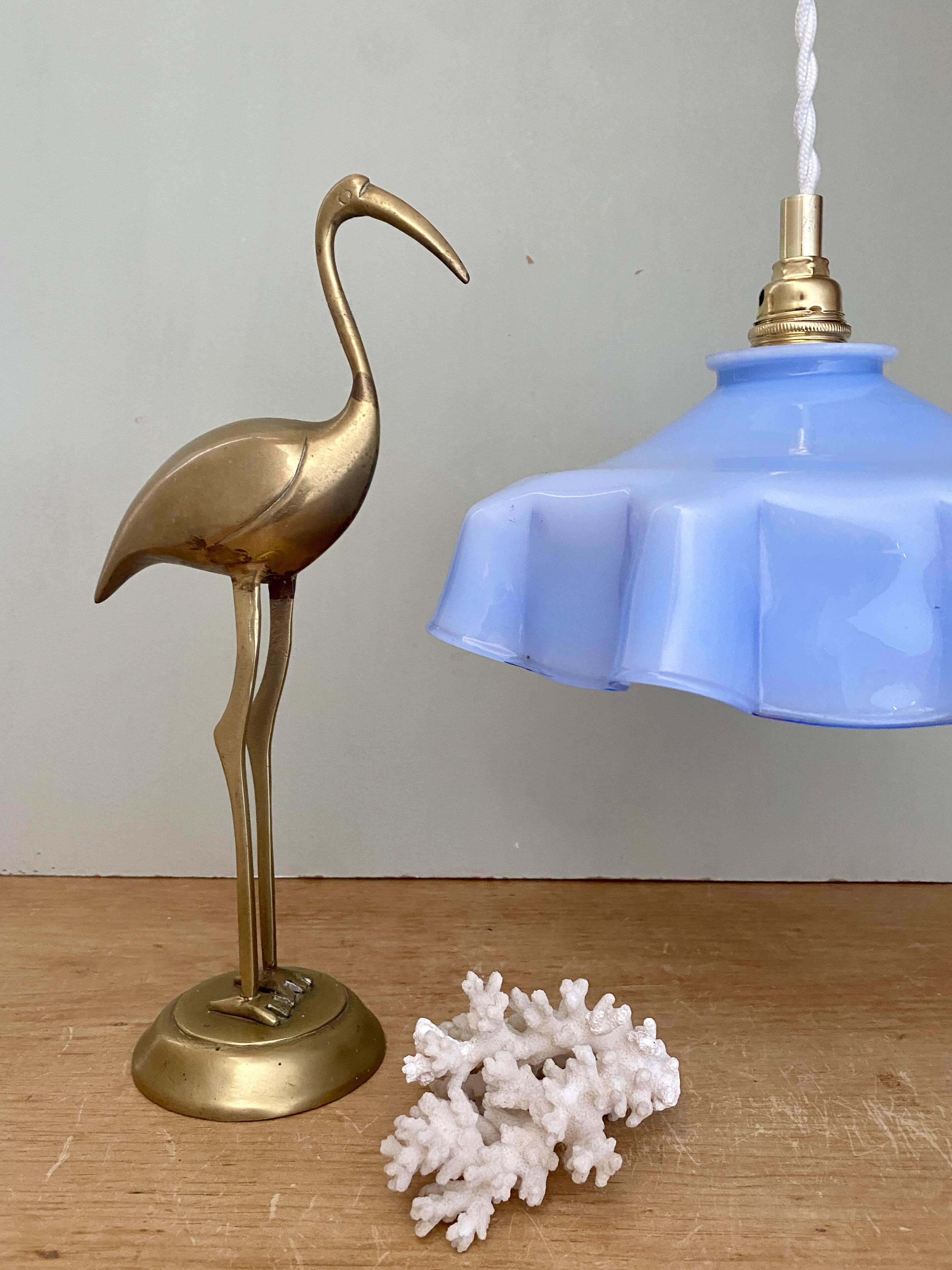 Vintage blue opaline lampshade pendant light