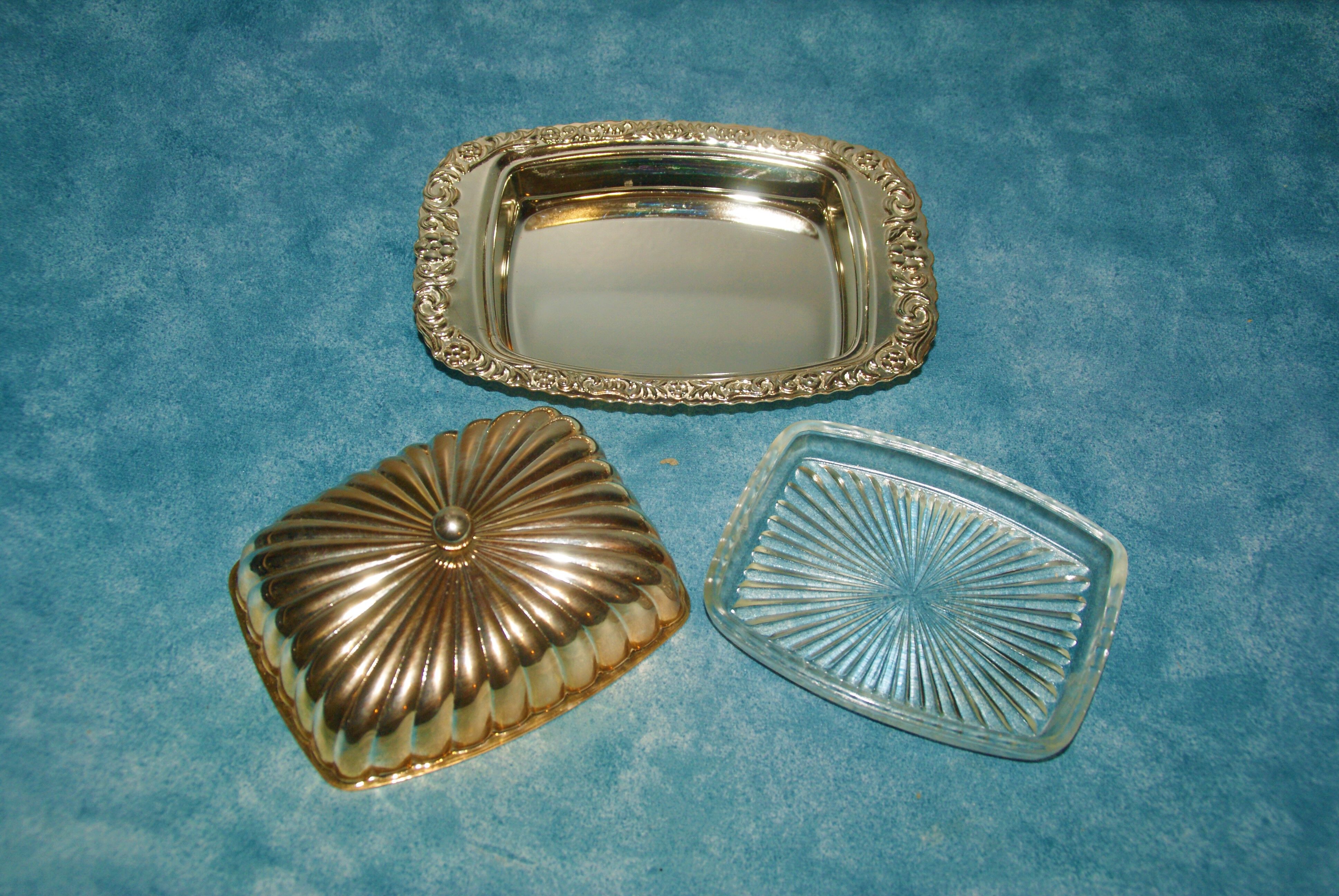 Silver metal butter dish / vintage 50s-60s