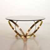 Knut Hesterberg Round Brass Coffee Table with Smoked Glass Top Germany, 70s