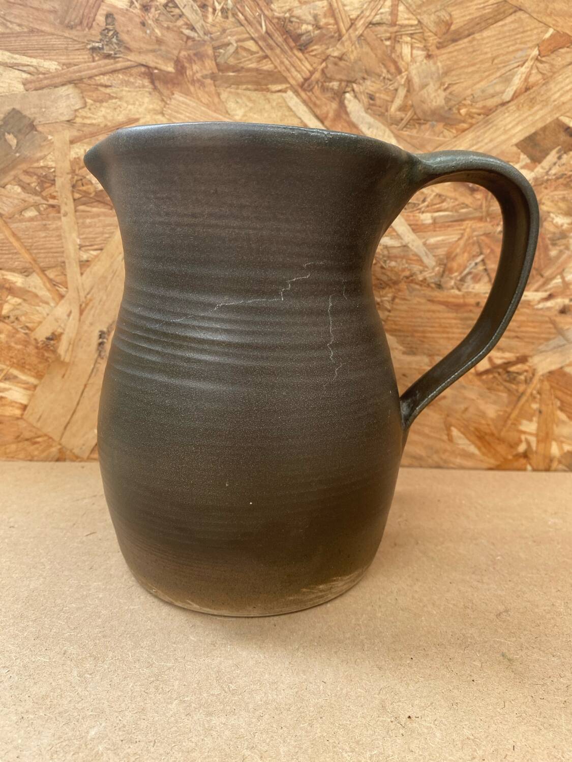 Antique vintage grey brown ceramic pitcher