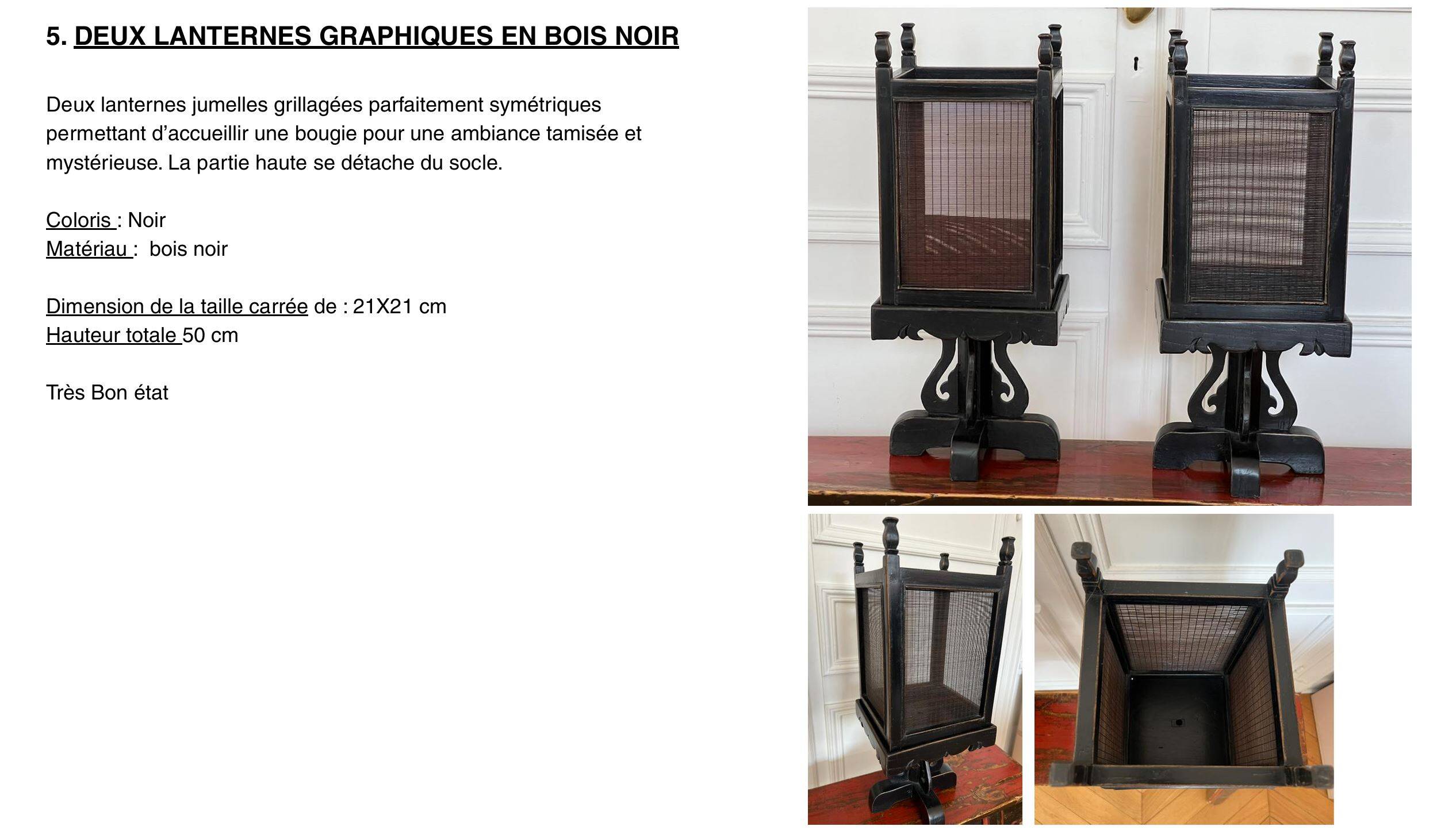 Deux lanternes chinoises en bois noires