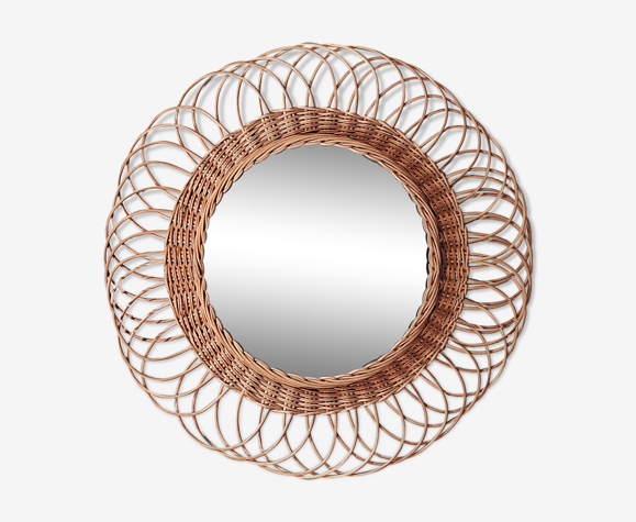 Miroir soleil fleur vintage en osier rotin