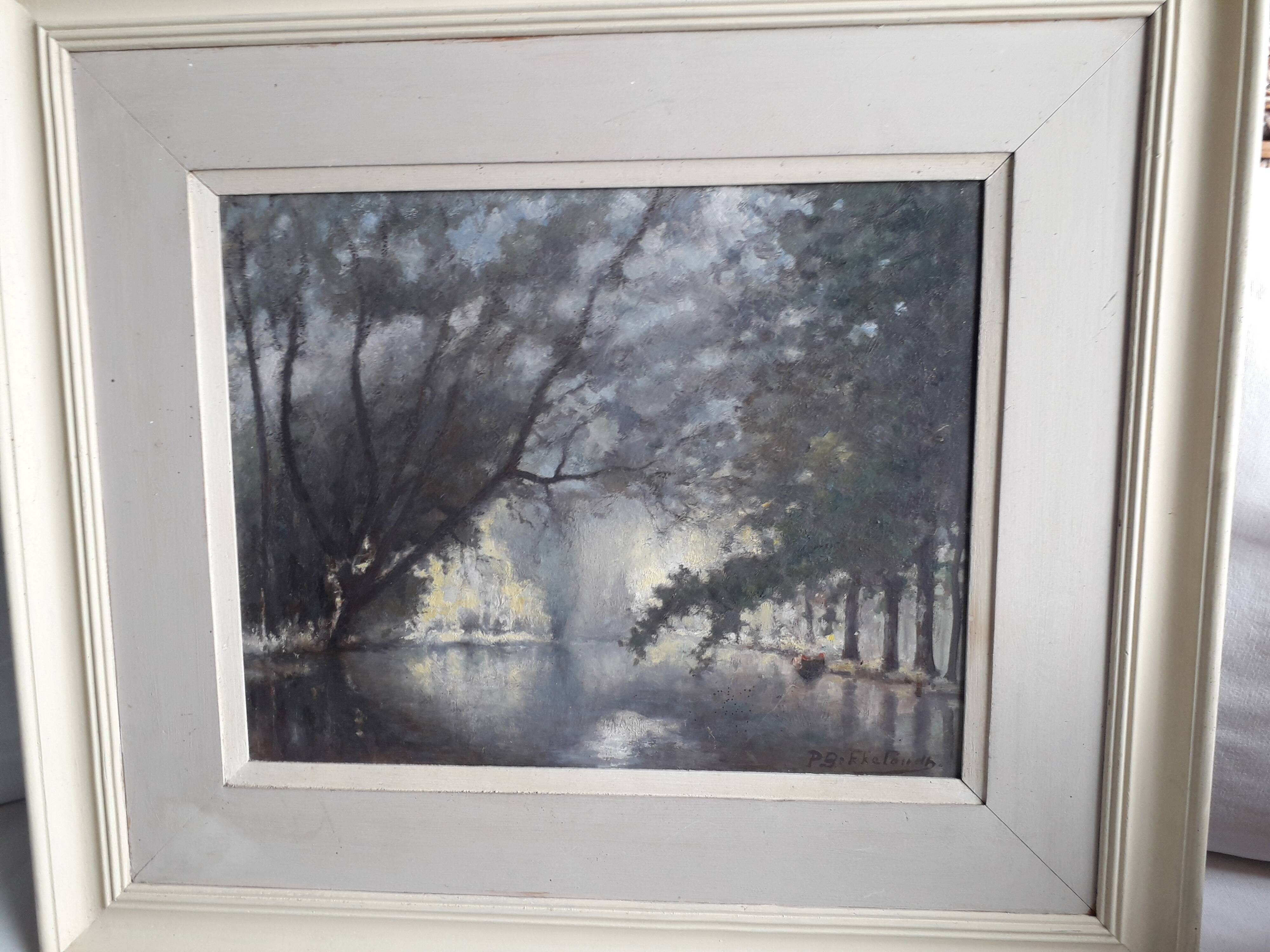 Old oil painting representing a landscape