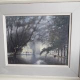 Tableau ancien à l'huile représentant un paysage