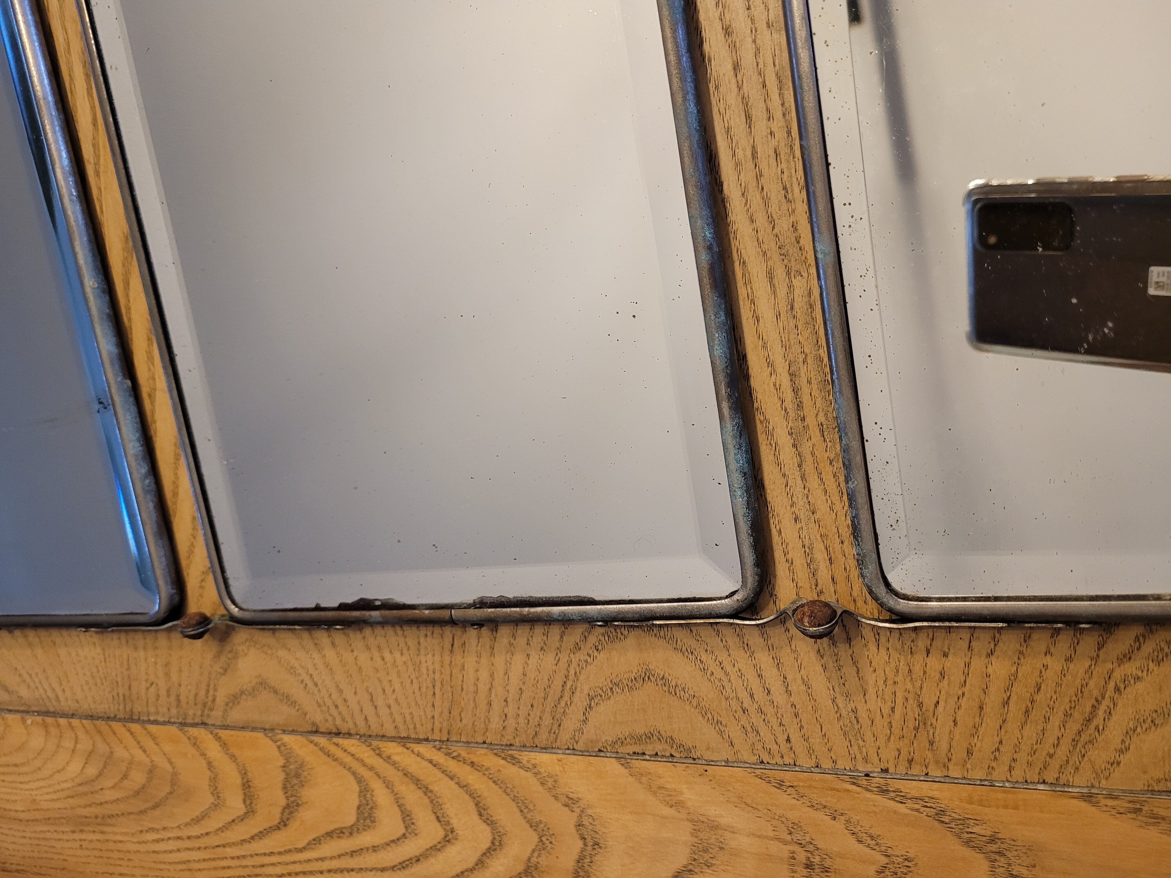 Old beveled triptych barber mirror 60x25cm