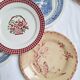 6 blue and pink dinner plates