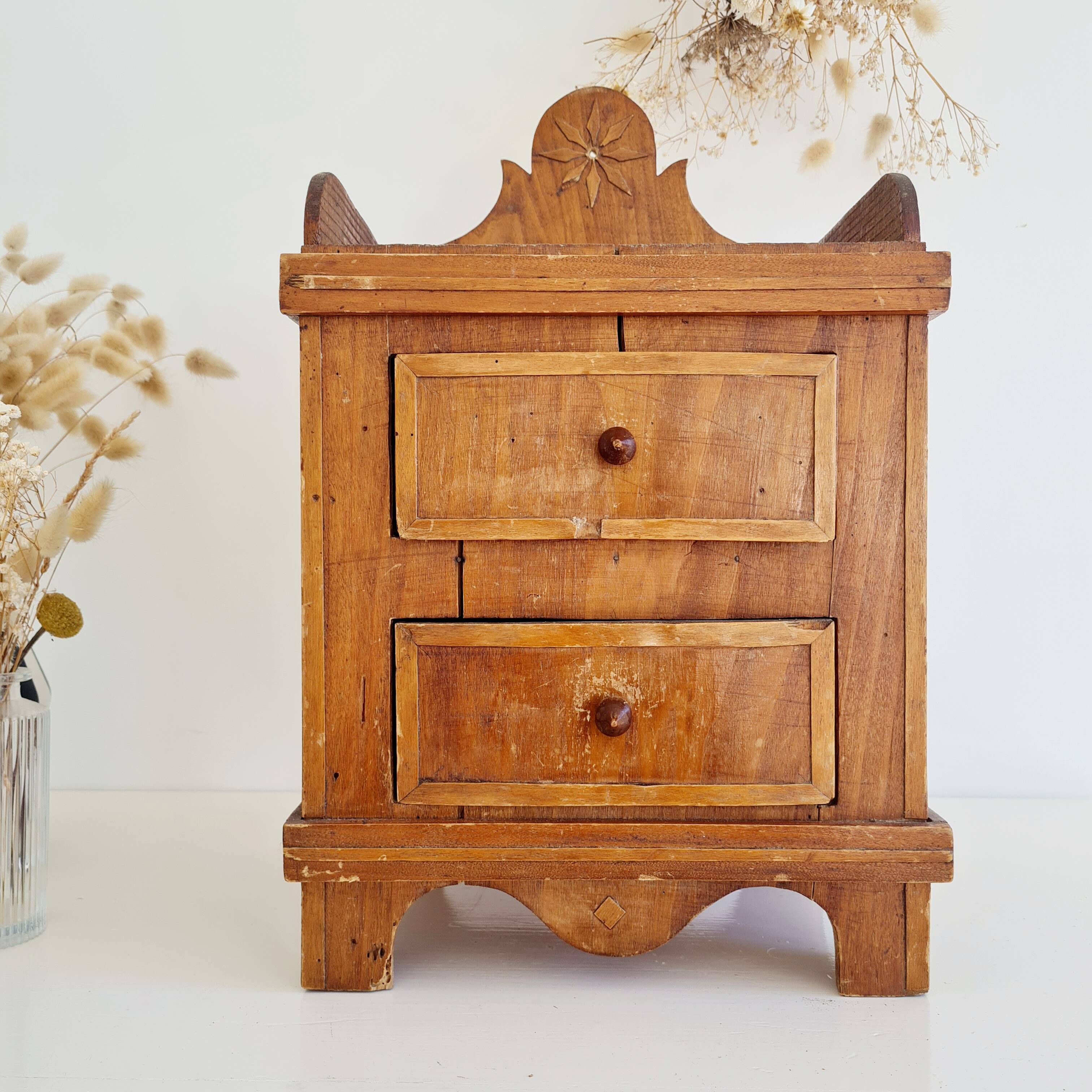 Bedside table, antique piece of furniture with drawers