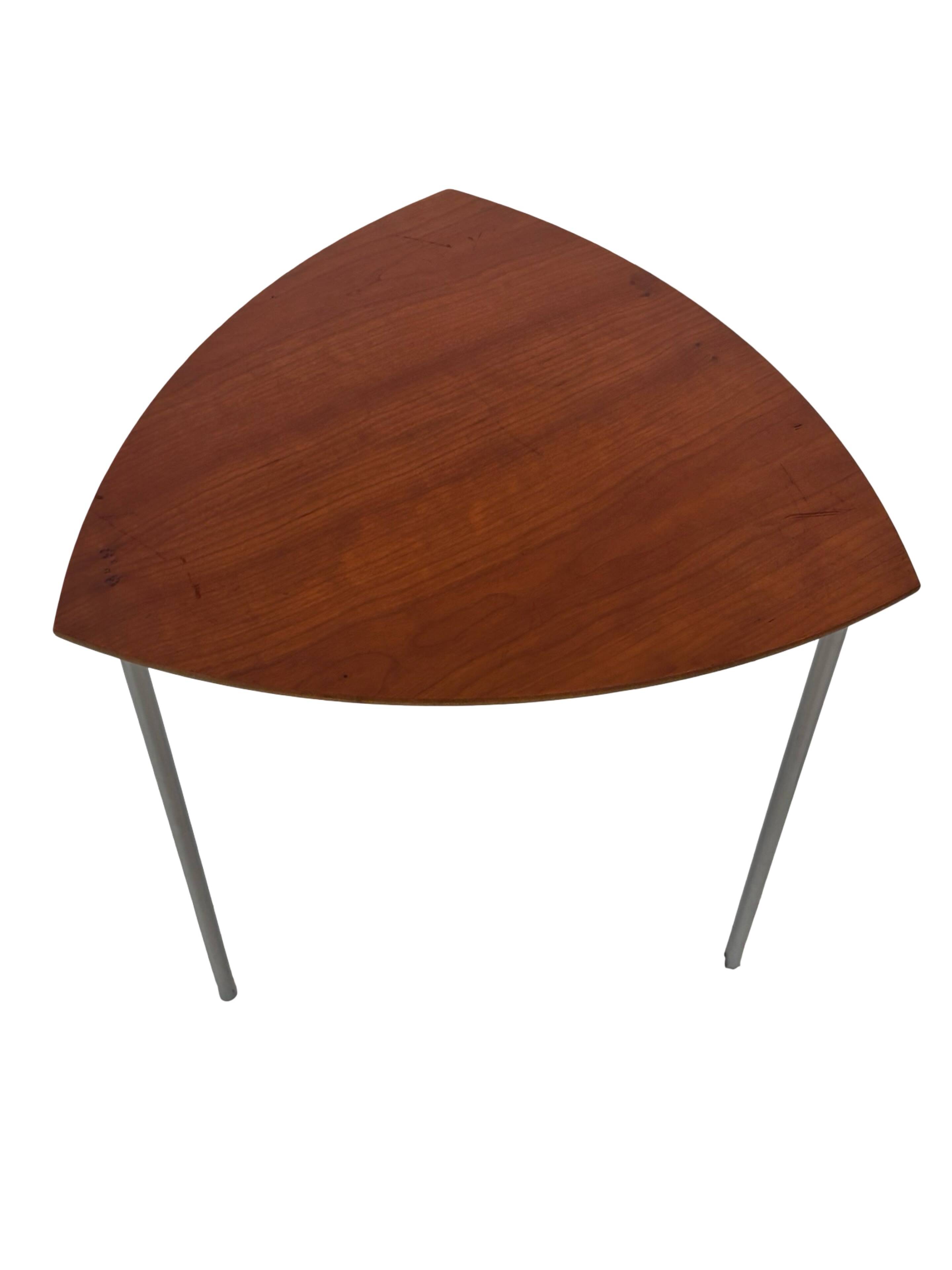 Vintage set of 3 wooden and metal side tables from the 1980s