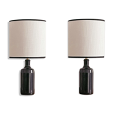 Paire lampe grès et lin