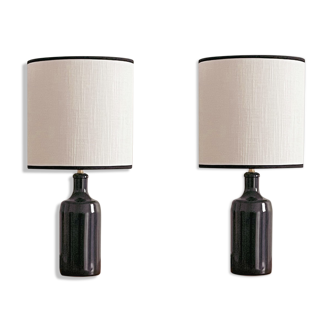 Paire lampe grès et lin