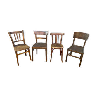 4 mismatched bistro chairs curved wood