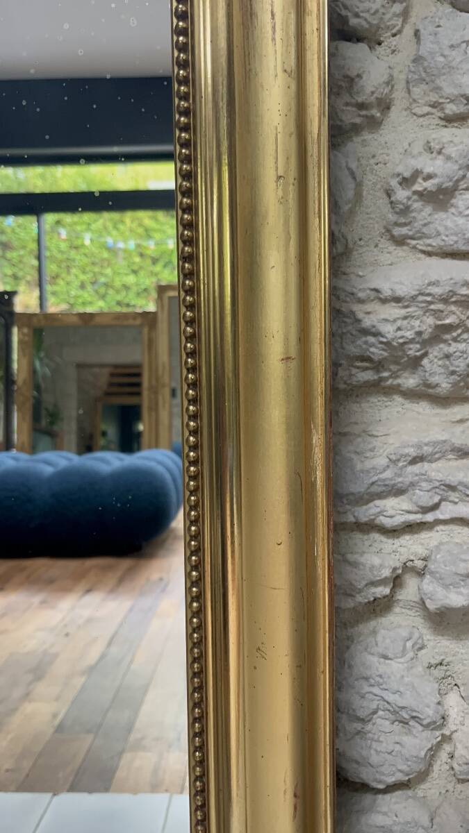 Pearled fireplace mirror 162.5/107.5cm gilded with gold leaf, fireplace trumeau, mirror.