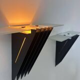 Pair of vintage wall lights, black lacquered metal and glass, SCE France 1980