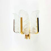 Pair Of Large Scandinavian Glass & Brass Leaf Wall Lights/Sconces By Carl Fagerlund, 1960s