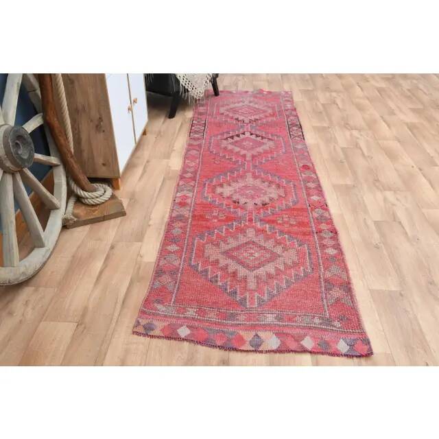 Tapis vintage turc Oushak fait à la main en laine et coton rose, années 1970