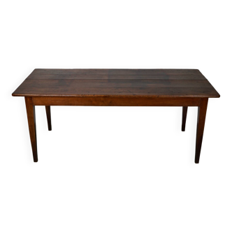 Table à manger antique de ferme rustique française du 19ème siècle en bois fruitier