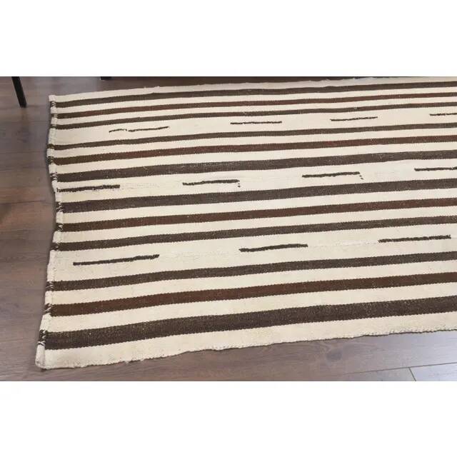 Vintage Turkish Hand-Knotted Wool Cotton Beige Kilim Area Rug 122x202