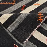 7x10 Black & Cream Large Vintage Kilim Rug, 204x300Cm